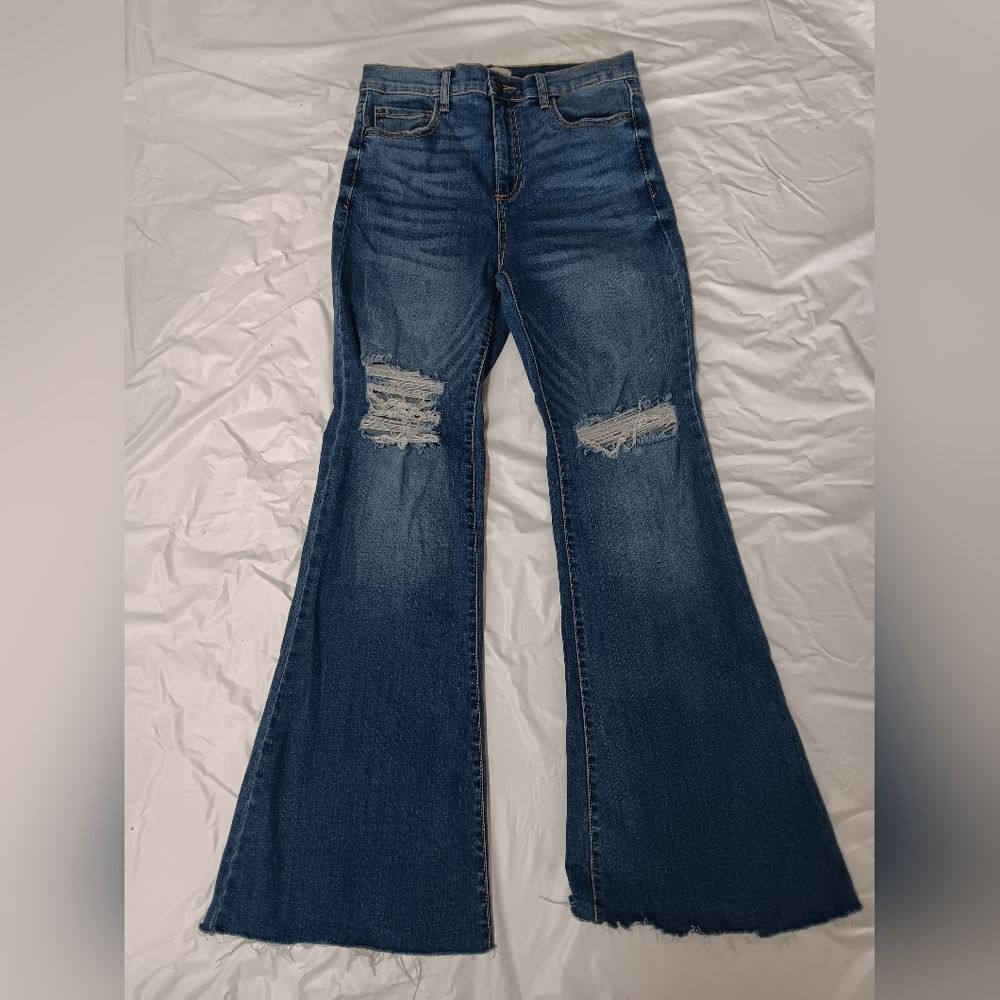 Sneak Peek Distressed Flare Blue Jeans Size 11